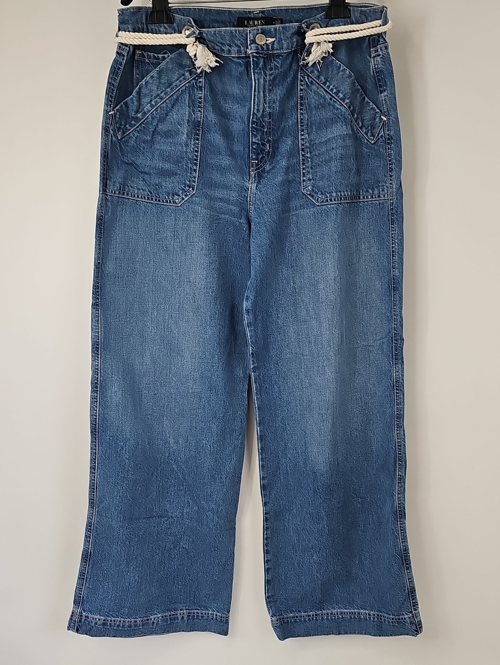 Ralph Lauren Sz:14 Wide Leg Blue Jeans w Rope Belt Old Money Designer